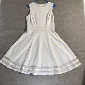 Calvin Klein White Dress Size 8 Sheer Inset Hem Sleeveless Midi Flowy Flawless